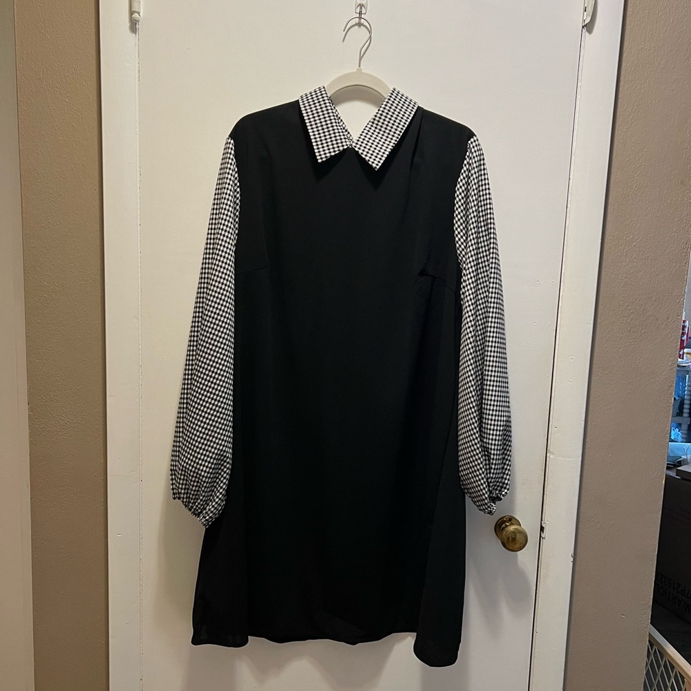 Black Dress with Checkered Sleeves